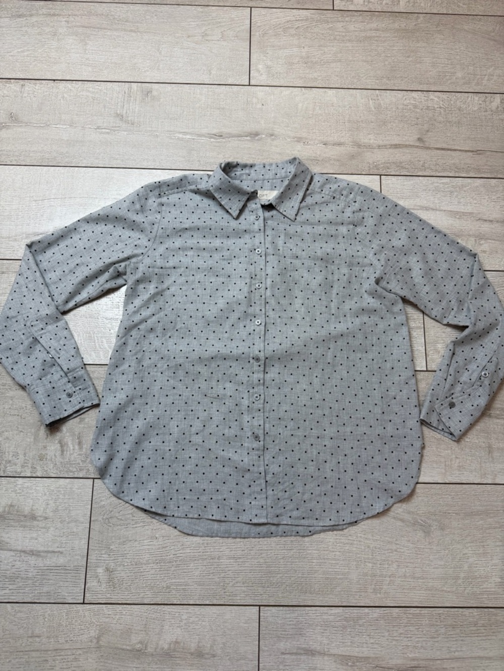 LOFT Gray Polka Dot Button Down Shirt Size S – Long Sleeve Lightweight Blouse
